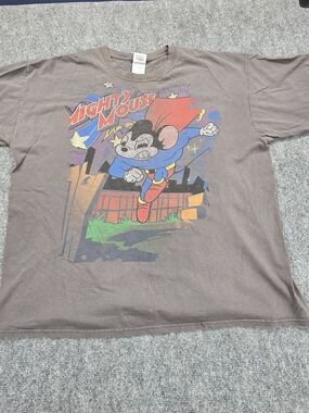 Mighty Mouse Graphic T Shirt Mens XL Gray Cartoon Superhero Retro Tee